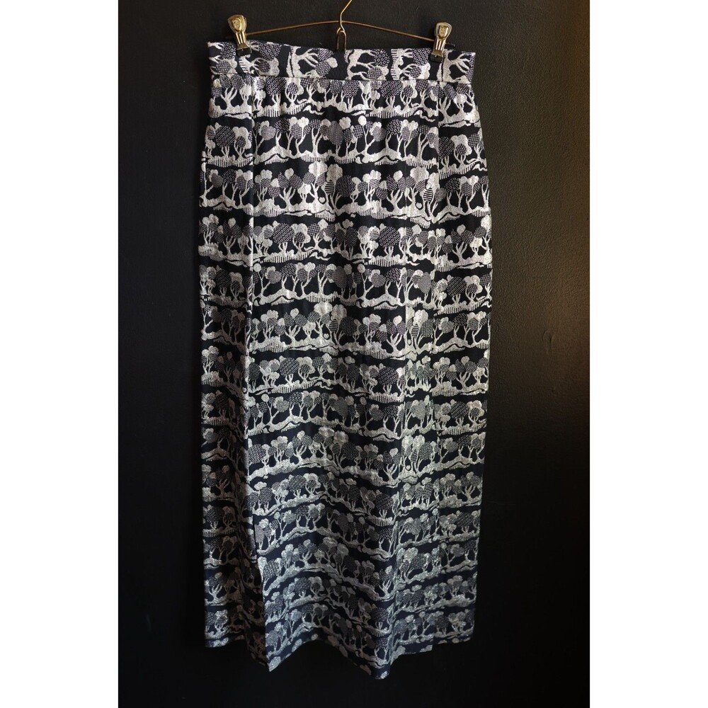 Vintage 60s MCM Metallic Maxi Skirt Black & Silver Lively Tree Pattern Sparkly